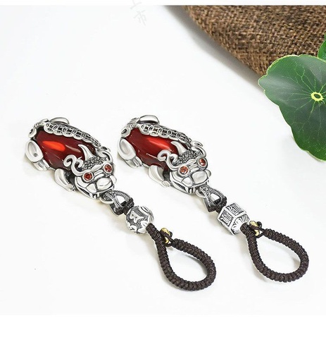 [SP1003] Móc khóa tì hưu bằng bạc + đá tự nhiên